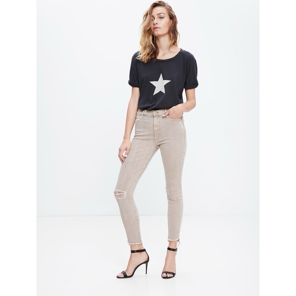MOTHER Stunner Zip Ankle Step Fray Sexy Just Walked Into Town Sandy Beige